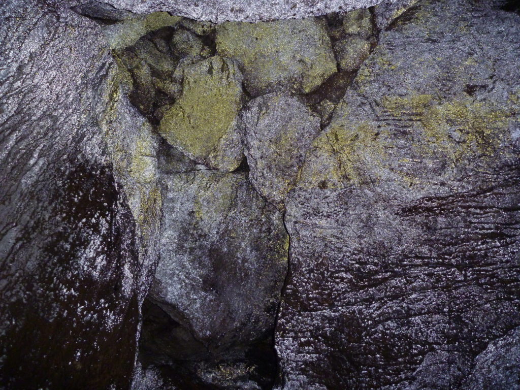 Biofilm microbici all'interno di una grotta.