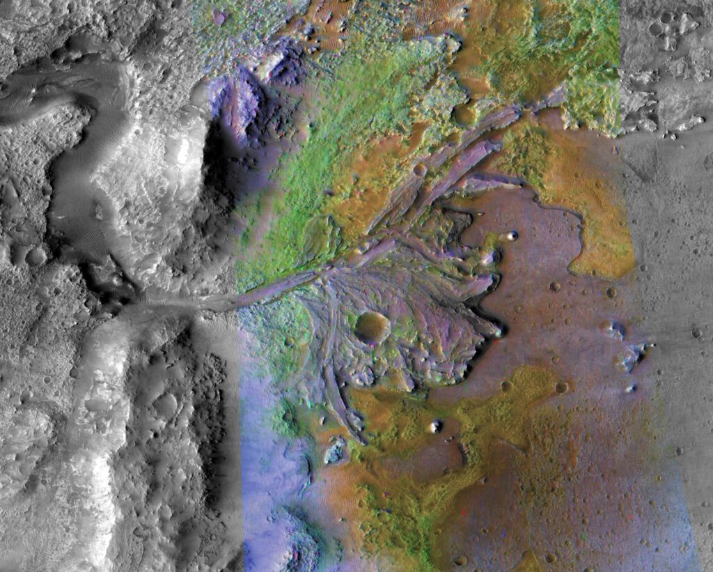 Immagine del cratere jezero ottenuta da esplorazione di Marte e ricerca sul pianeta rosso