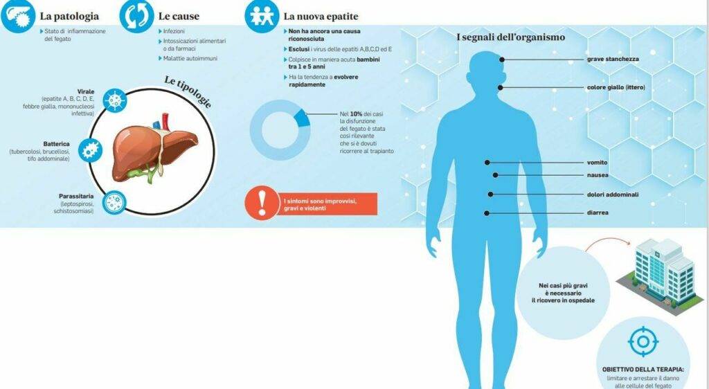 Figura 2: Sintomi e caratteristiche della nuova epatite acuta pediatrica. [www.ilmessaggero.it]