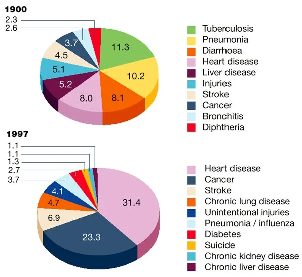 Nanoparticelle contro i patogeni: Cause di morte (in percentuale): 1900 e 1997 a confronto