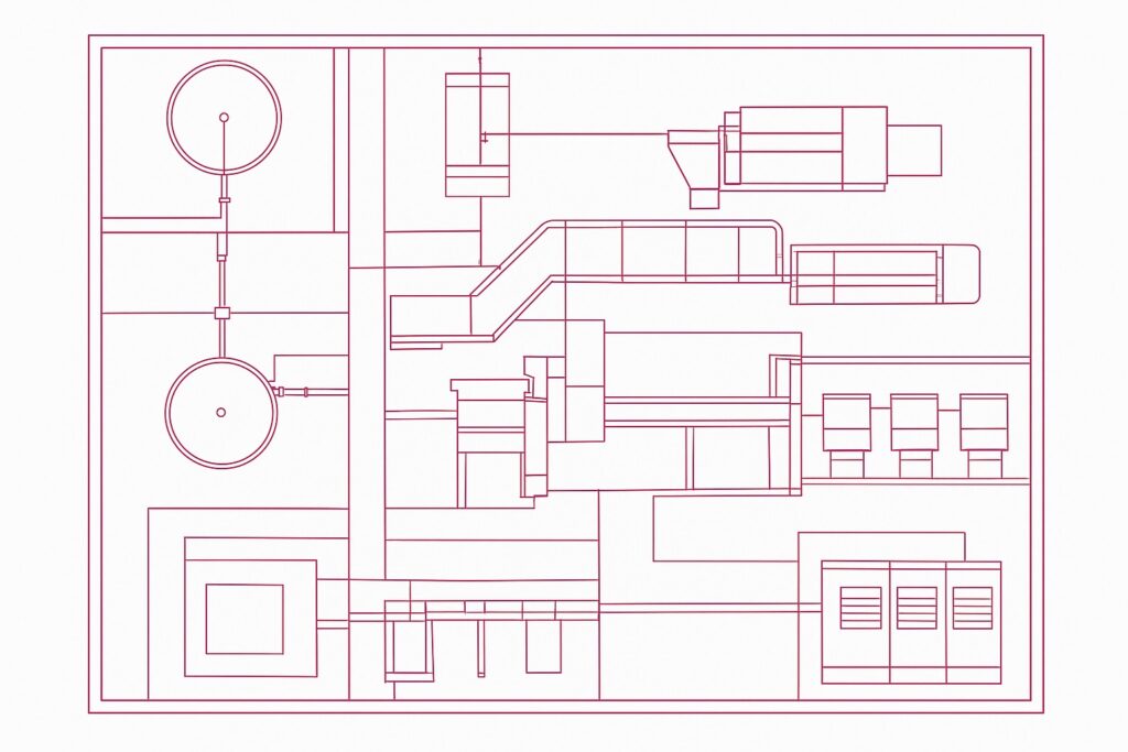 Schema CAD di un impianto industriale moderno.