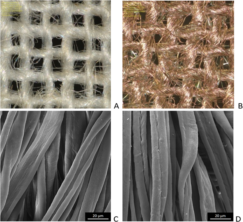 fibre di cotone osservate al microscopio ottico e SEM con trattamento rame antibatterico