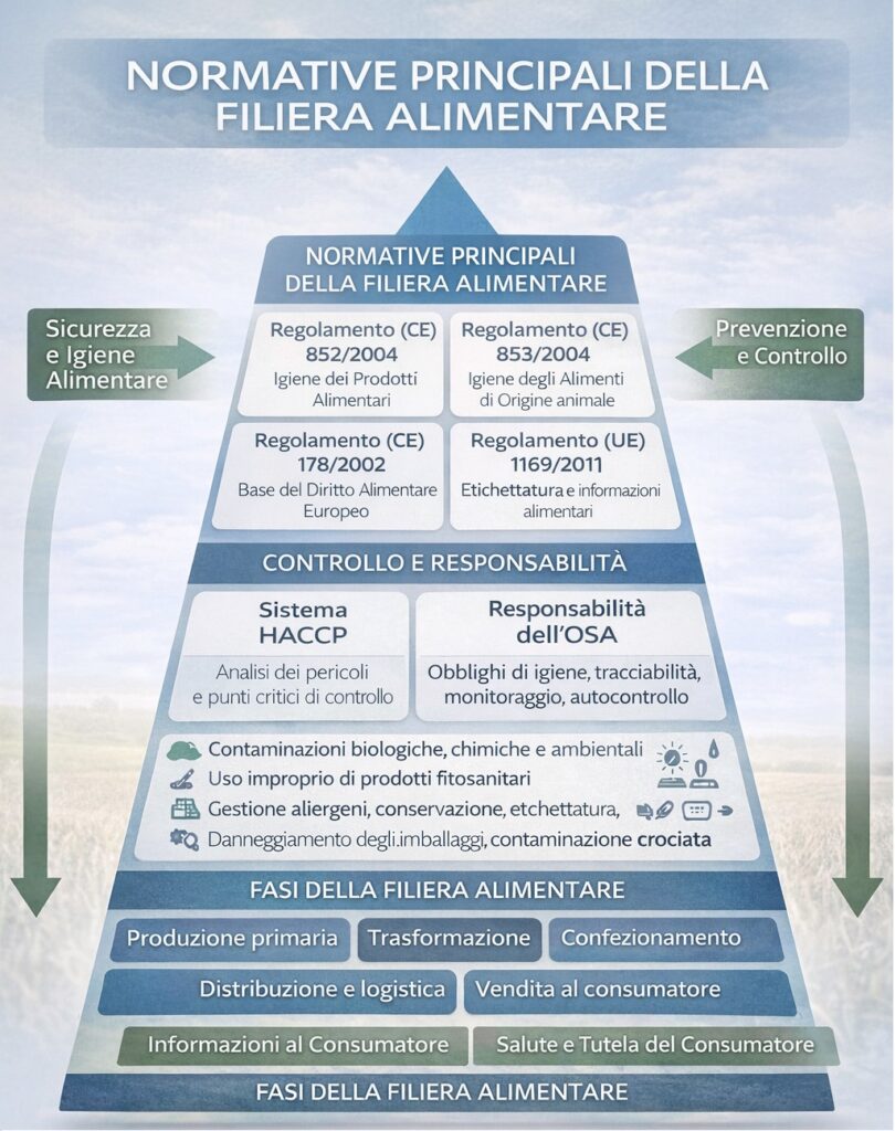 La piramide normativa della filiera alimentare: livelli normativi e di controllo per garantire sicurezza e responsabilit&agrave; lungo tutta la filiera.