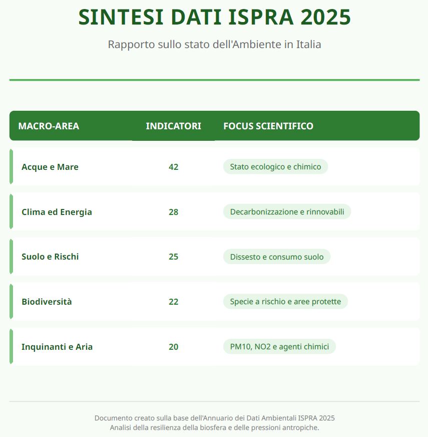 Prospetto riassuntivo creato sulla base dei Dati Ambientali ISPRA 2025. 