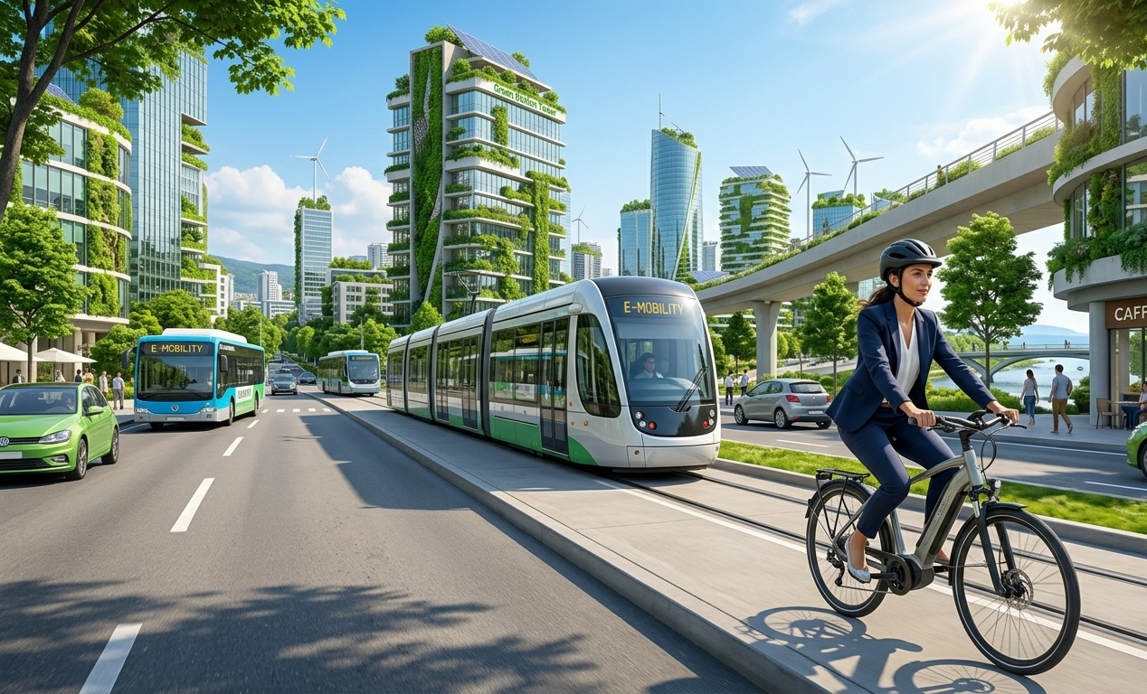 Persona che va in bicicletta in città come alternativa sostenibile all'uso del diesel per ridurre le emissioni di black carbon.