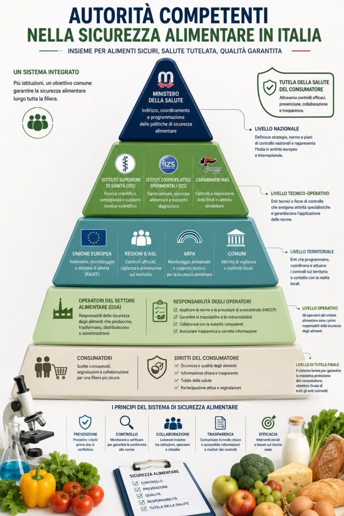  Struttura semplificata delle principali autorità coinvolte nella sicurezza alimentare in Italia e relative competenze istituzionali.