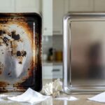 Il trucco del foglio di carta assorbente per rimuovere lo sporco bruciato dalle teglie del forno